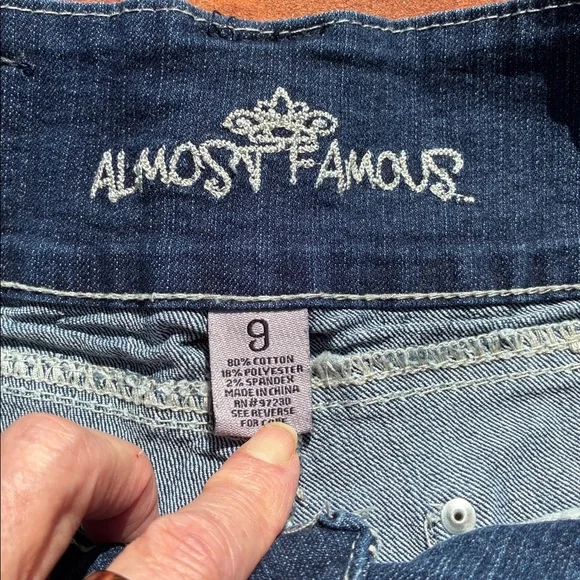 Almost Famous Dark Blue Distressed Denim Shorties shorts low rise 9 - Picture 3 of 6